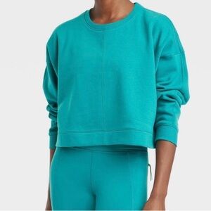 All In Motion Women’s Cotton Crewneck Crop Sweatshirt - Turquoise - Size Xxl